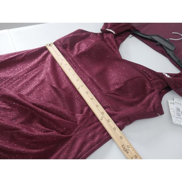 R&M Richards Merlot Gown | 6 | Glitter Maxi Dress | Cape Overlay | Formal Event - Picture 2 of 8